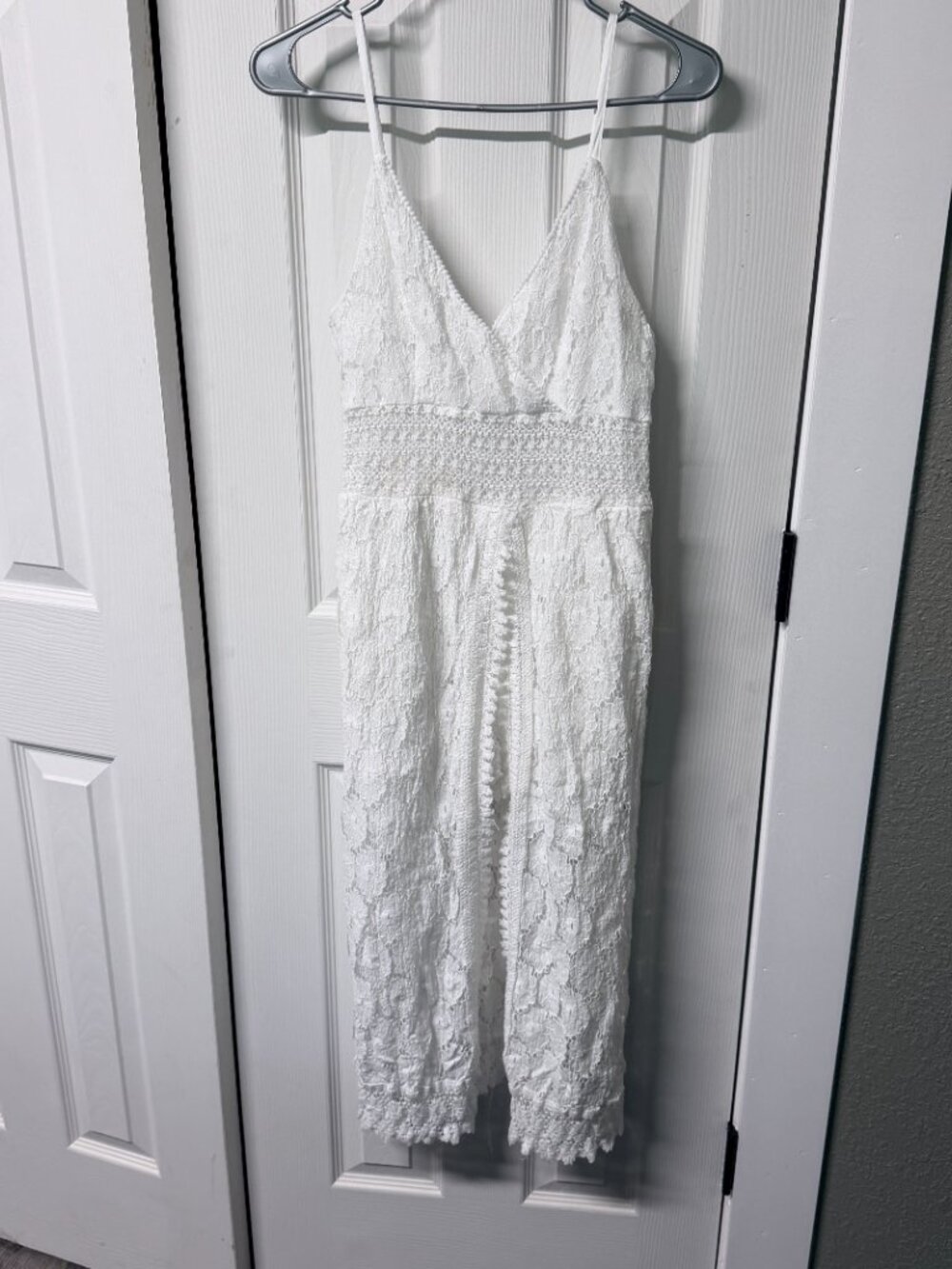 CUPSHE Thin Straps Ruching Smocking Lace Jumpsuit Romper M White - Picture 3 of 8